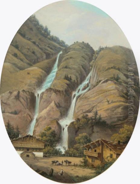 Paysage De Suisse Aux Cascades Oil Painting by Henri Knip