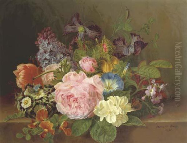Mixed Flowers On A Ledge Oil Painting by Henriette Gertruide Knip