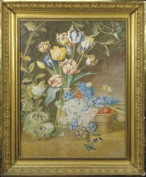 Un Vase De Tulipes Perroquets, De Jacinthes Oil Painting by Henriette Gertruide Knip