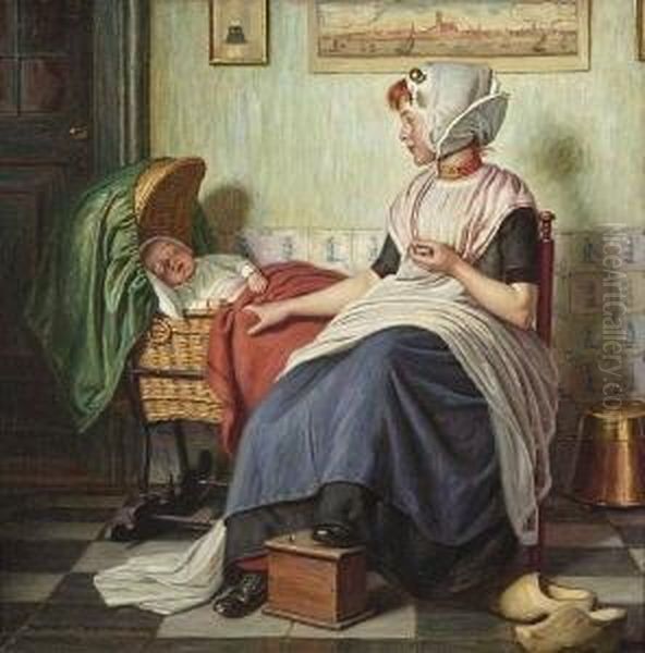 Mutter Mit Kind In Der Stube. Oil Painting by Hermann Knopf