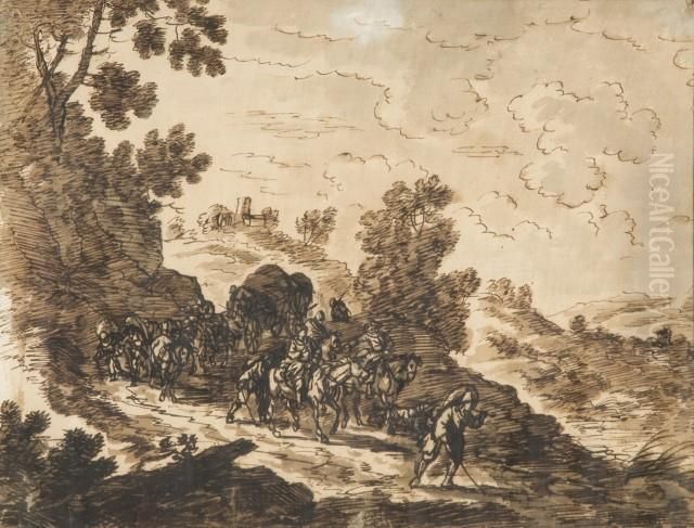 Paysage Avec Des Voyageurs Oil Painting by Franz Innocenz Kobell