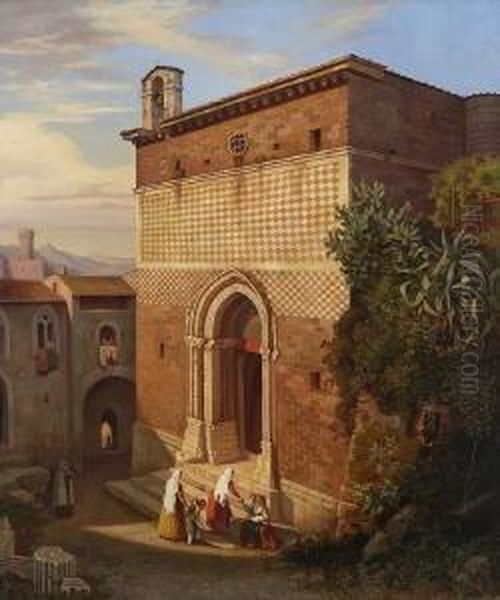 Vor Einer Italienischen Kirche Oil Painting by August Koch