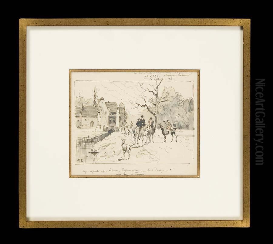 Reiter In Dorflandschaft Oil Painting by Georg Koch