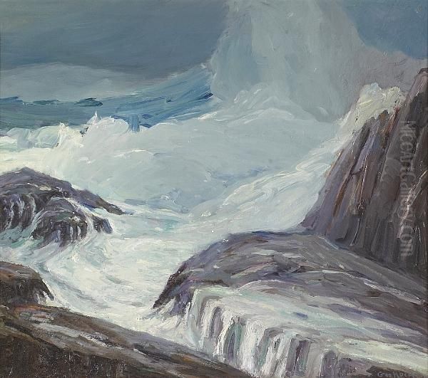 Stormy Sea And White Water Oil Painting by George Joseph Koch