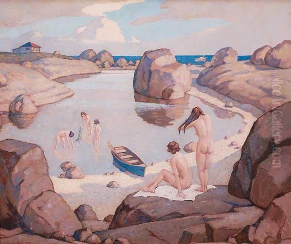 Nudes In A Inlet Oil Painting by George Joseph Koch