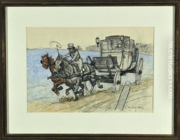 Wilde Kutschfahrt Am Seeufer Oil Painting by Ludwig Koch