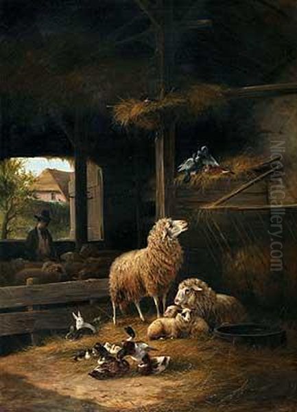 Rosen In Delfter Vase Oil Painting by Michel Koch