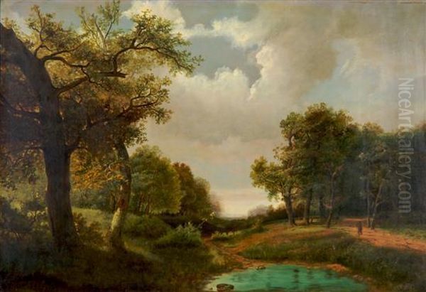 Landscape In Summer With Clouded Sky Oil Painting by Marinus Adrianus Ii Koekkoek