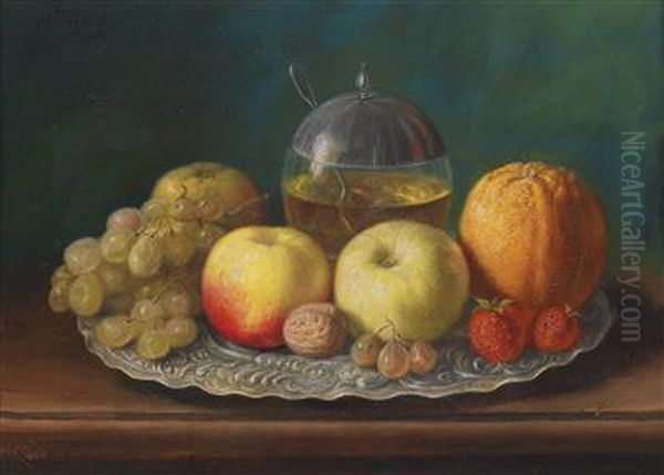 Still Life With A Plate Of Fruit Oil Painting by Ludwig Kohrl