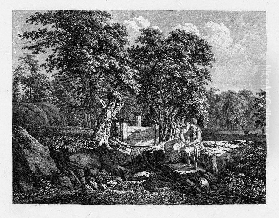 Parklandschaft Mit Kleinem Wasserfall Oil Painting by Carl Wilhelm Kolbe