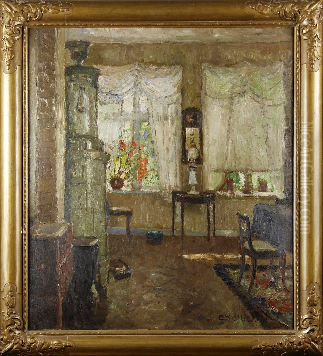 Interior Med Kakelugn Oil Painting by Ernst Kolbe