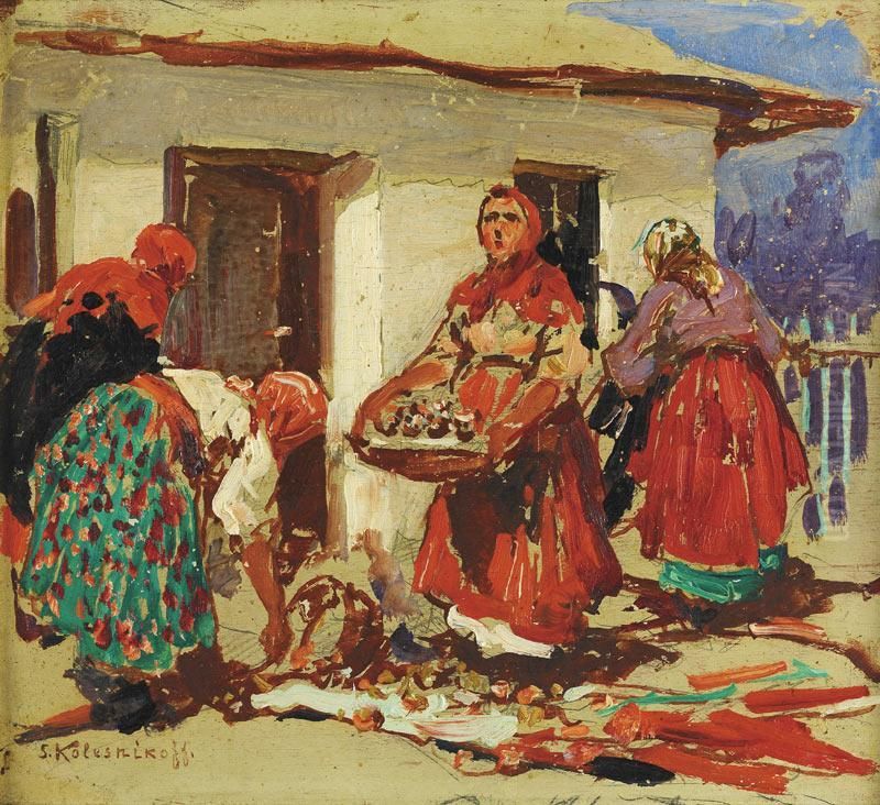 Paysannes Au Marche Oil Painting by Sergee Kolesnikoff