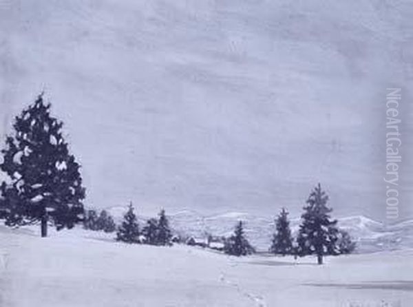 Paysage De Neige Oil Painting by Sergej Michaijlovic Kolesnikov