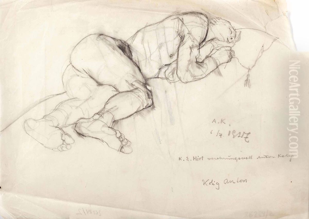 Liegender Mannlicher Akt Oil Painting by Anton Kolig