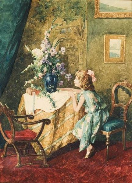 Kislany A Szalonban Oil Painting by Kacz Endrene Komaromi