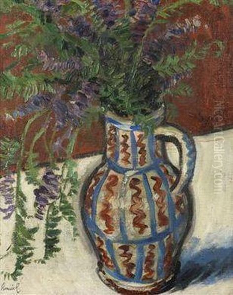 Flowers In A Jug Oil Painting by Oldoich Konieek