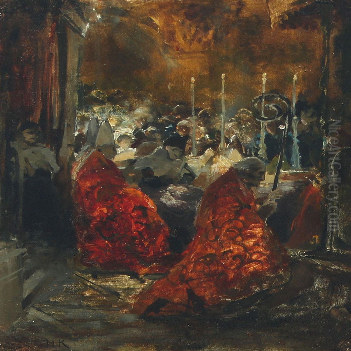 Church Interior, Catholic High Mass Oil Painting by Hugo Konig