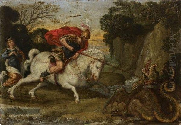 Saint Georges Combattant Le Dragon Oil Painting by Johann Konig