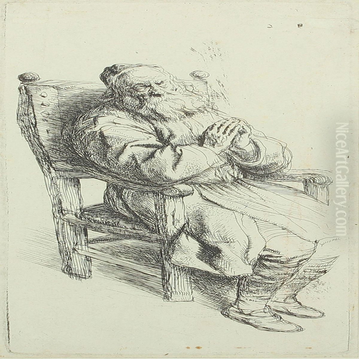 An Old Man Sleeping In An Armchair Oil Painting by Salomon Koninck