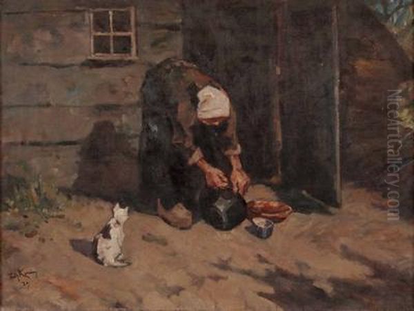 Die Mahlzeit Fur Diekatze Oil Painting by Edzard Willem Koning