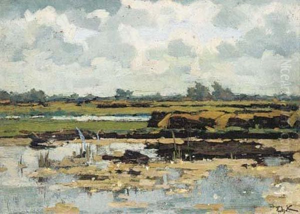A Pond In A Pastoral Landscape Oil Painting by Edzard Willem Koning