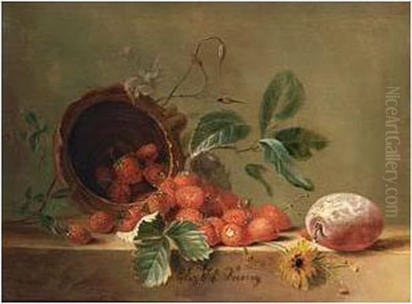 A Still Life With Strawberries And A Prune Oil Painting by Elisabeth Johanna Koning
