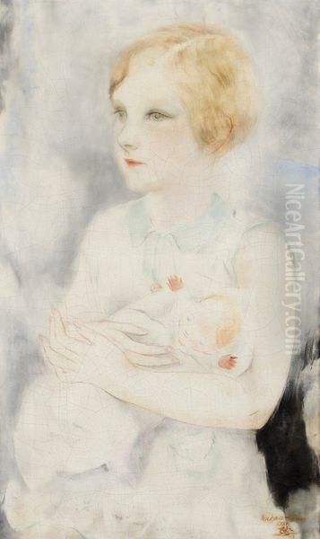 Fillette A La Poupee Oil Painting by Micao Kono