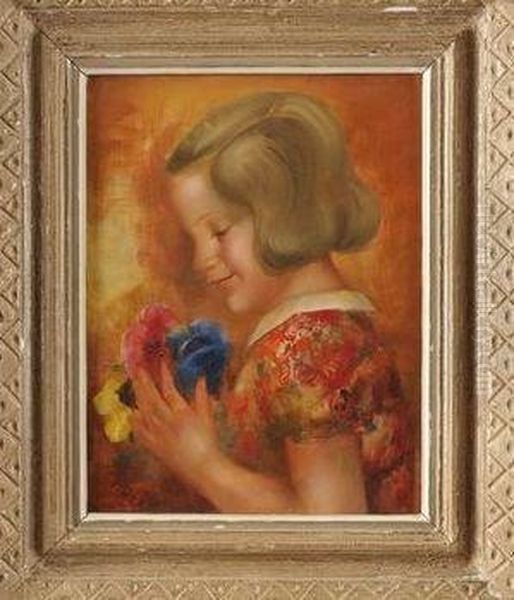 Jeune Fille Aux Anemones Oil Painting by Micao Kono