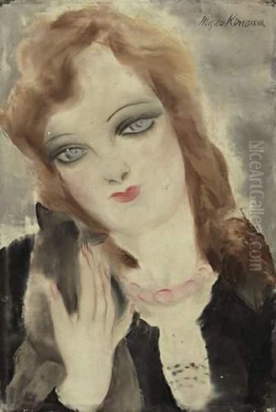 Portrait De Jeune Fille Au Collier Rose Oil Painting by Micao Kono