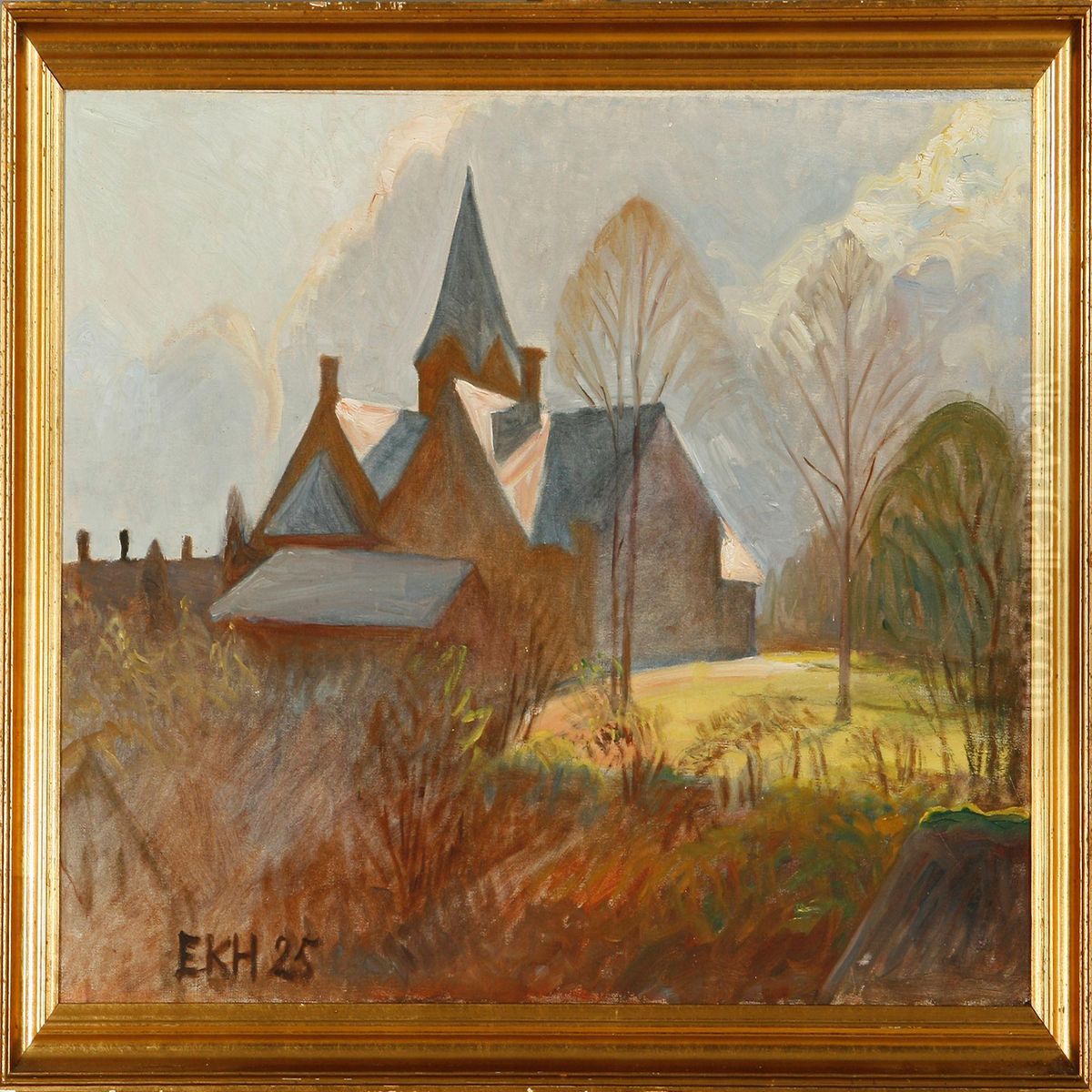 A Church On Asunny Autumn Day Oil Painting by Elise Konstantin-Hansen