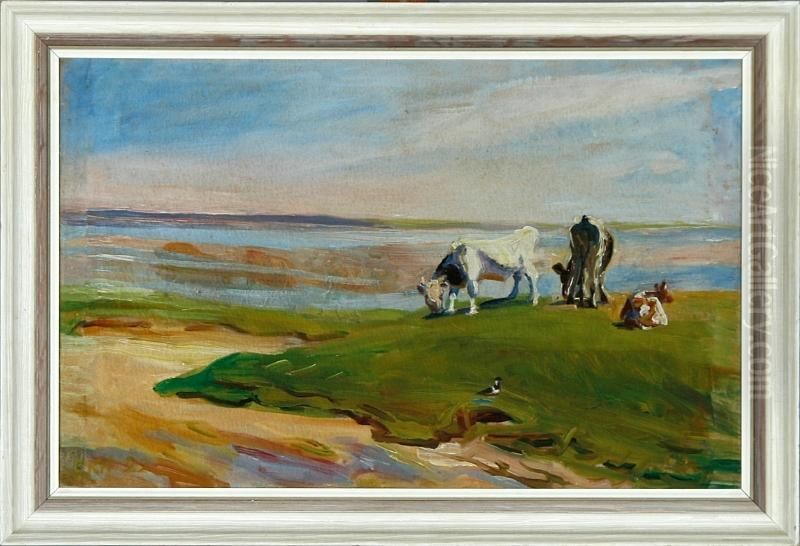 Coastal Scenery With Grazing Cows Oil Painting by Elise Konstantin-Hansen