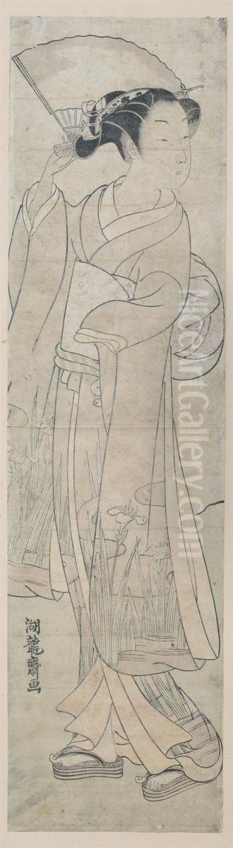 Geisha Oil Painting by Isoda Koryusai