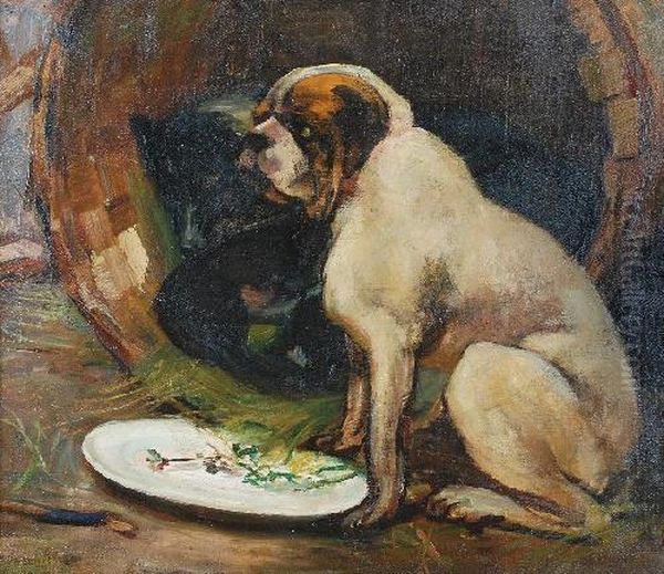 Niezadowolony Pies Oil Painting by Stanislaw Korzeniewski