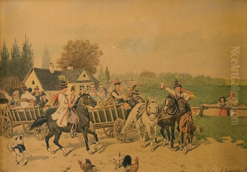 Wesele Krakowskie Oil Painting by Kajetan Kosinski