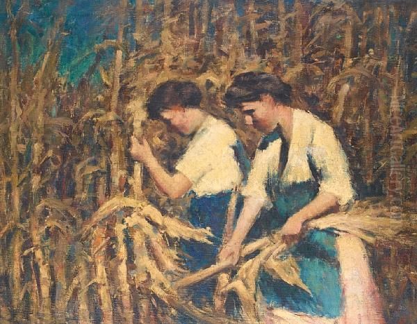 Harvesting Wheat Oil Painting by Jozsef Koszta