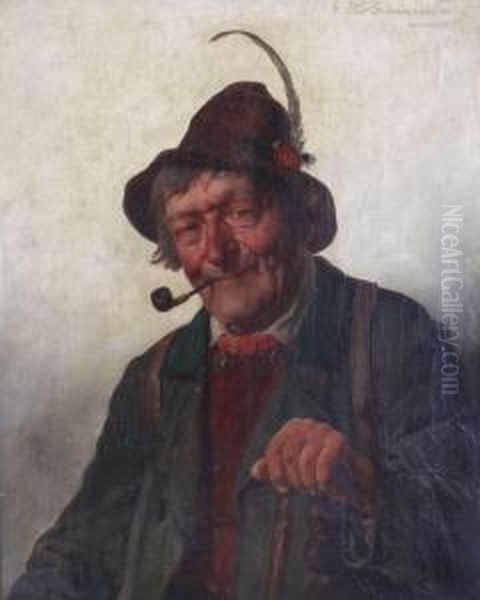 Portrait Of A Man With A Pipe Oil Painting by G.Hugo Kotschenreiter