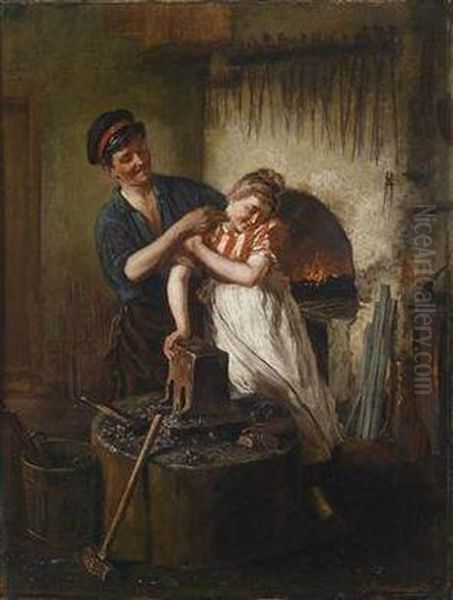 Flirtationat The Smithy Oil Painting by G.Hugo Kotschenreiter