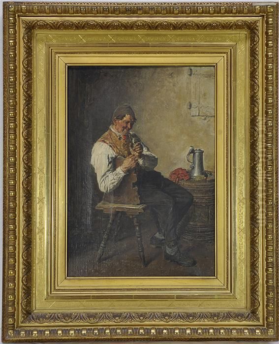 Pfeiferauchender Bauer. Oil Painting by G.Hugo Kotschenreiter
