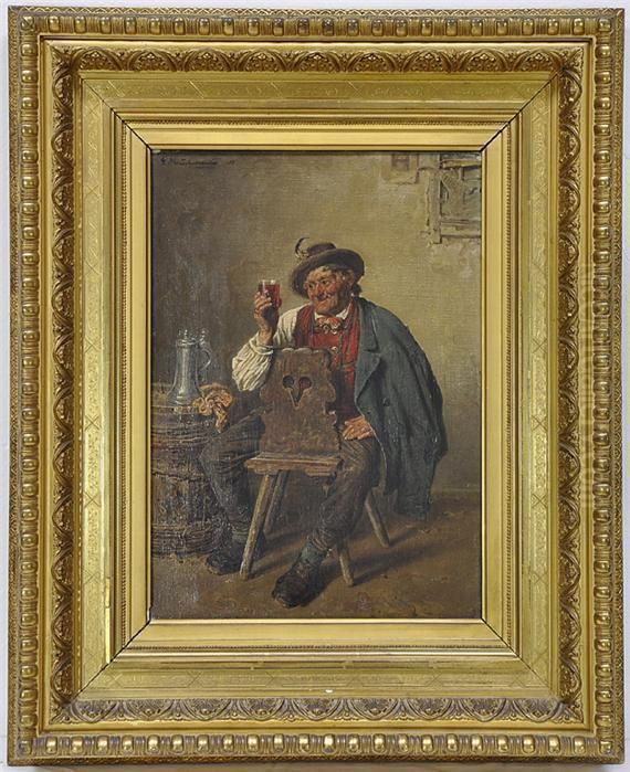 Bauer Miterhobenem Glas. Oil Painting by G.Hugo Kotschenreiter