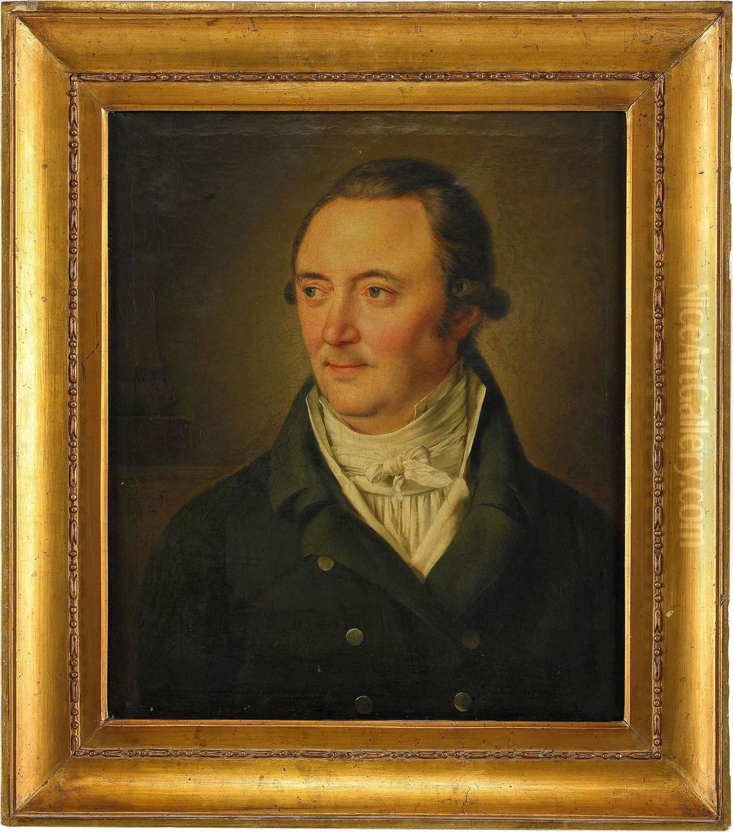 Portratt Av Grosshandlaren Heinrich Gottlieb Peters Kladd I Gron Rock Och Vit Vast - Brostbild Oil Painting by Per (the elder) Krafft