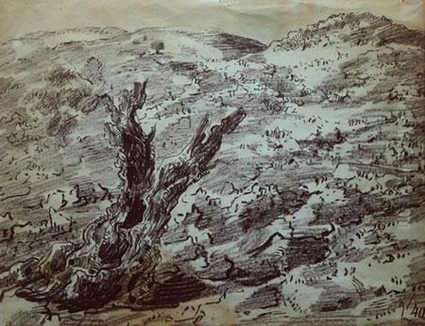 Olive Tree In The Landscape Oil Painting by Leopold Krakauer