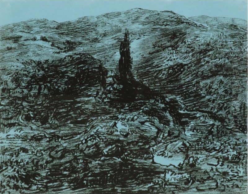 Hilly Landscape With Cypress Trees Oil Painting by Leopold Krakauer