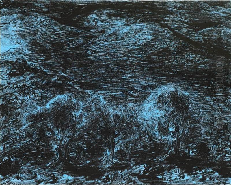 Three Olive Trees In A Landscape Oil Painting by Leopold Krakauer