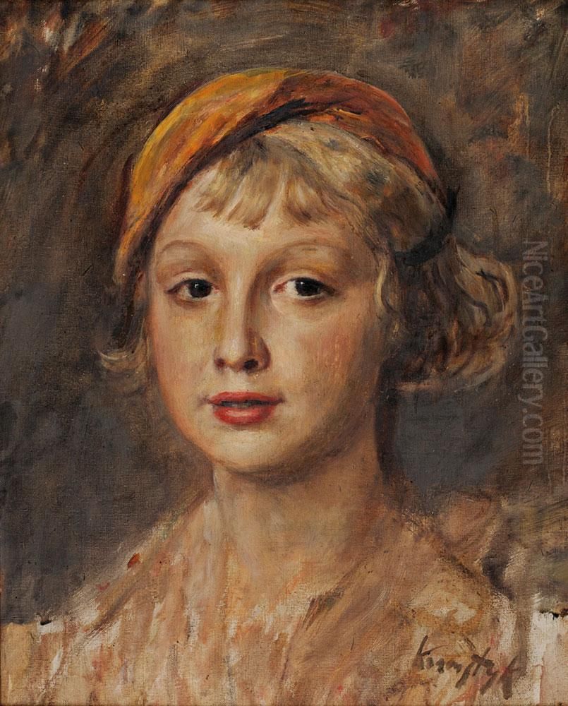 Portrait De Jeune Fille Oil Painting by Romain Kramstyk