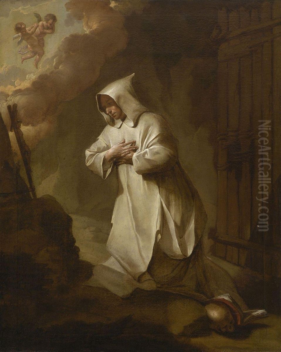 Kartausermonch In Anbetung Des Kreuzes Oil Painting by Franz Anton Kraus