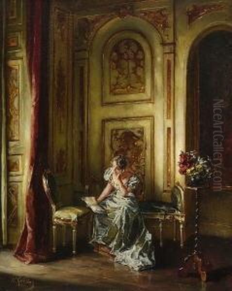 Junge Dame Bei Der Lekture Im Salon. Oil Painting by Wilhelm Kreling