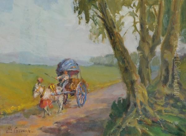 Strada Di Campagna Con Carretto Oil Painting by Erminio Kremp