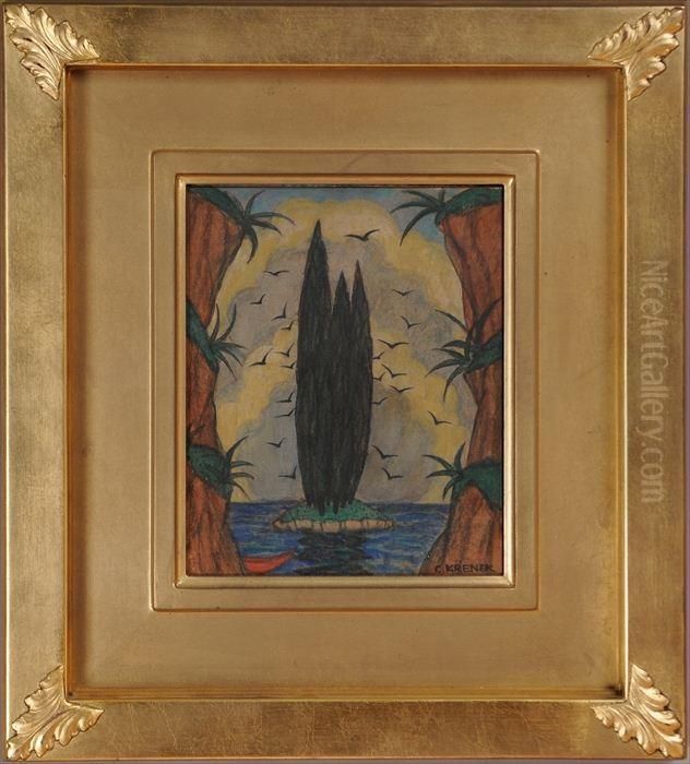 Stylized Tropical Landscape Oil Painting by Carl Krenek