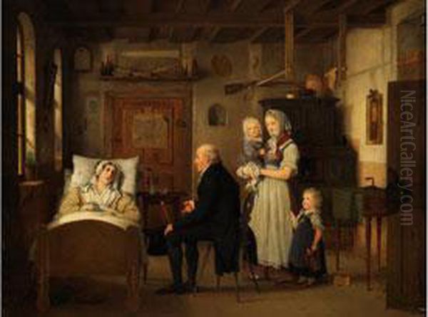 Der Krankenbesuch Oil Painting by Johann Fr. Karl Kreul