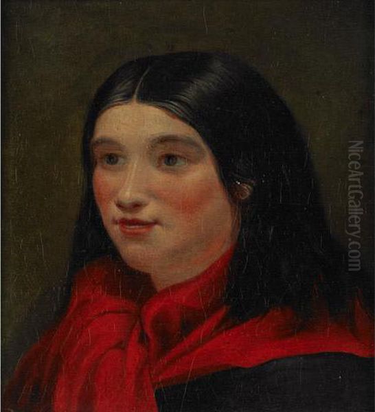 Squaw With Red Scarf Oil Painting by Cornelius David Krieghoff
